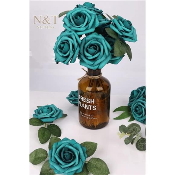 Artificial Flowers Foam Roses 25 pcs Peacock Green Mother's Day Fake Roses DIY - Picture 5 of 7